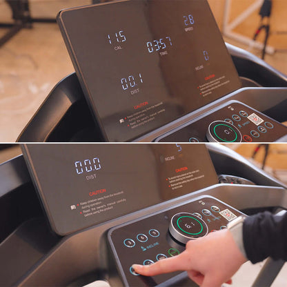 Close-up of the Prodigy ApexRunner treadmill console showing display metrics and controls for home gym equipment in Australia.